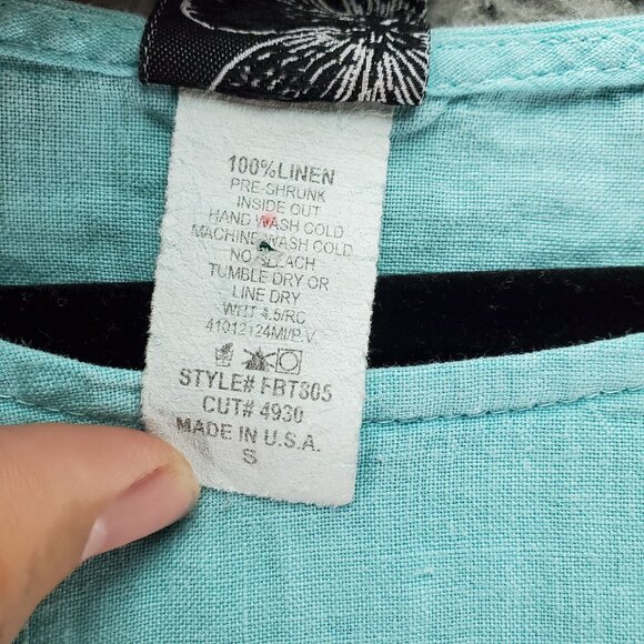 La Fixsun Top Womens Small Turquoise Blue 3/4 Sleeve Linen Tunic Blouse - Picture 3 of 8